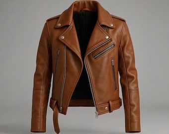 Handmade Brown Sheep Leather Biker Jacket – Moto Style, Custom Fit