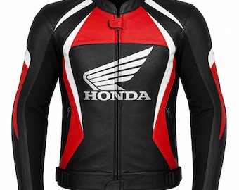 Honda Motorcycle Racing Jacket Biker Leather Riding Sports Bike Protective Gear Racing Apparel for Men.