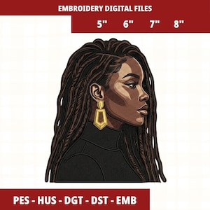 Black Woman Dreadlocks Embroidery Design, Afro Beauty Portrait Machine File (Digital Download)