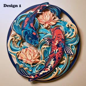 Décoration murale japonaise en bois représentant des carpes koï et des lotus, suspension murale à 3 niveaux, cadeau de décoration zen pour la maison