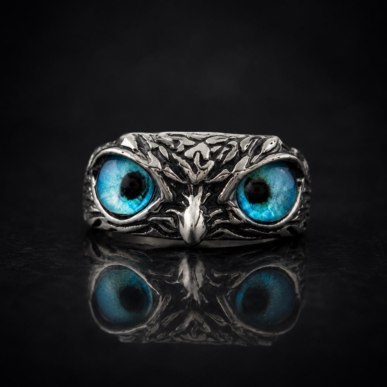 925 Sterling Silver Owl Ring, Blue Eye Owl Ring, Statement Animal Ring, Gothic Ring, Gift for Him or
