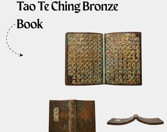 Tao Te Ching Bronze Book Sculpture Mini Ancient Chinese Philosophy Desk Decor Literary Gift Taoist