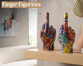 Middle Finger Graffiti Sculpture Resin Urban Street Art Figurine 7.4in Desk Shelf Decor Funny Novelty Statement Piece Contemporary Gift