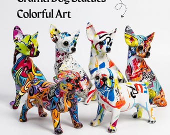 Graffiti Dog Statue, Colorful Resin Dog Sculpture, Modern Animal Figurine, Pop Art Home Decor, Desktop Ornament, Dog Lover Gift