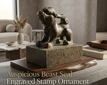 Adorno de sello de bestia auspiciosa, estatua de guardián chino, acabado en bronce, decoración de escritorio Feng Shui, figura de protección y prosperidad.