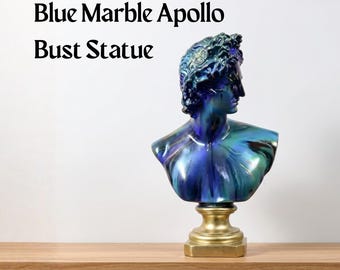 Blue Marble Apollo Bust Statue Greek God Resin Sculpture Modern Classical Luxury Home Office Desk Decor Gold Accent Gift