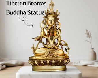 Tibetan Bronze Buddha Statue Brass Meditation Spiritual Decor Seated Altar Sculpture Zen Yoga Room Accent
