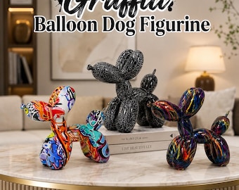 Graffiti Balloon Dog Figurine, Colorful Resin Dog Statue, Modern Home Decor, Tabletop Art Sculpture Gift