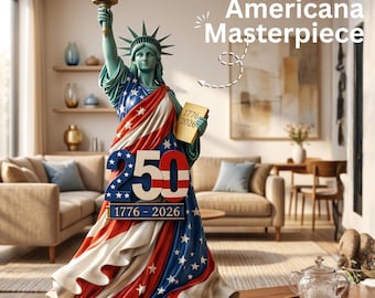 2D USA 250th Anniversary Statue of Liberty Figurine, 1776-2026 Patriotic Resin Collectible, American Flag Home and Office Decor