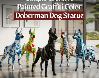 Graffiti Doberman Statue Multicolor Resin Pop Art Dog Figurine 9.06in Modern Contemporary Home Office Desk Decor Gift