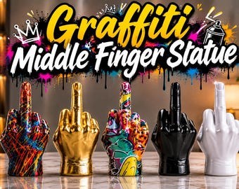 Graffiti Middle Finger Statue, Resin Hand Gesture Sculpture, Modern Home Decor, Bookshelf Desk Ornament, Unique Gift