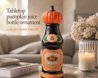 Pumpkin Juice Bottle Decor, Resin Tabletop Ornament, Farmhouse Shelf Accent, Autumn Home Decoration, Seasonal Display Gift