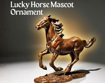 Lucky Running Horse Figurine Bronze Finish Resin Statue Feng Shui Success Decor Office Desk Gift