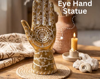 Hamsa Hand Decor Evil Eye Statue Gold Resin 21cm Spiritual Protection Home Shelf Gift Bohemian