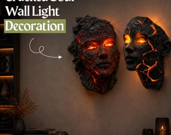 Cracked Soul LED Wall Decor Gothic Resin Face Sculpture Lava Glow Light Modern Abstract Sconce Battery USB Living Room