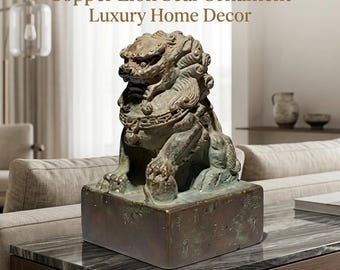 Estatua de león guardián con forma de perro Foo chino, acabado en bronce, decoración de protección Feng Shui, pequeña figura coleccionable de escritorio que simboliza riqueza y coraje.