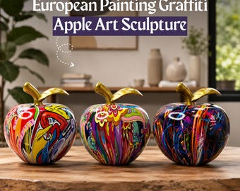 Colorful Graffiti Apple Art Sculpture Modern Resin Figurine 4.72in Pop Art Desk Shelf Decor Gift Contemporary Painted