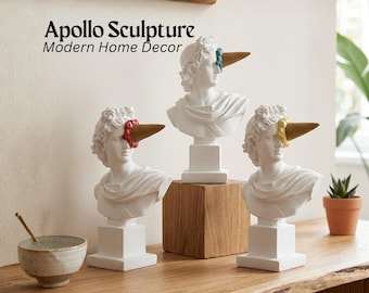Apollo Ice Cream Bust Sculpture Yellow Pink Blue Greek God Pop Art Resin Modern Desk Decor Gift for Him Her Shelf Accent Novelty Statue