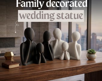 Abstract Family Sculpture White Black Resin Figurine Minimalist Love Togetherness 3.93in Wedding Anniversary Gift Home Decor