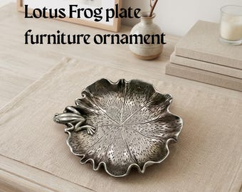 Silver Lotus Frog Trinket Dish Jewelry Tray Ring Holder Coin Key Plate Zen Nature Home Office Desk Decor Gift