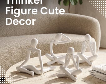 Abstract Thinker Statue Set of 4 Minimalist Resin Figurines Modern Desk Decor White Black 3.9in