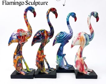 Colorful Flamingo Sculpture, Modern Resin Flamingo Statue, Abstract Animal Figurine, Graffiti Home Decor, Artistic Tabletop Accent