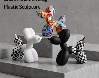 Graffiti Balloon Dog Sculpture, Colorful Pop Art Puppy Figurine, Modern Home Decor Statue, Desk Shelf Ornament, Dog Lover Gift