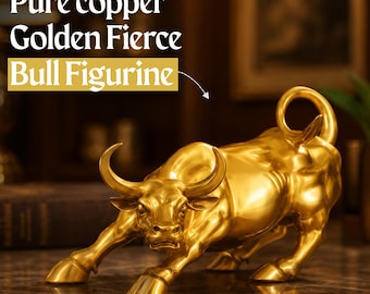 Golden Bull Figurine Statue Copper Charging Low Stance Attacking Bull Desk Office Decor Gold 8.27in Gift