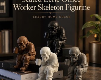 Skeleton Office Worker Figurine, Coffee Skull Desk Decor, Funny Desk Ornament, Resin Style Statue, Home Office Shelf Decoration