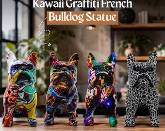 Kawaii Graffiti French Bulldog Figurine Resin Pop Art 5.5in Colorful Desk Decor Frenchie Lover Gift