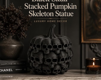 Black Skull Pumpkin Statue, Decorative Skull Sculpture, Modern Tabletop Ornament, Resin Style Home Decor, Unique Gift