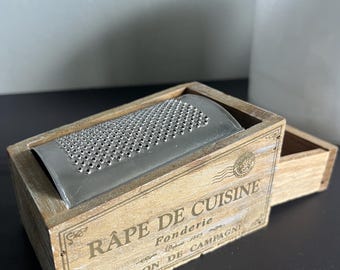 Vintage French Country Cheese Grater, Rustic Wooden Kitchen Decor