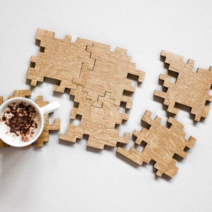 Oak Puzzle Coasters - Drink Coasters - Geometric - Interlocking Puzzle - Wooden Coasters - Modern - Wood Puzzle - Drink Mats