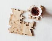 Sottobicchieri Puzzle in Legno - Rovere Massiccio - Geometrico - Puzzle Ad Incastro - Puzzle - Puzzle in Legno - Set Sottobicchieri - Set da 4