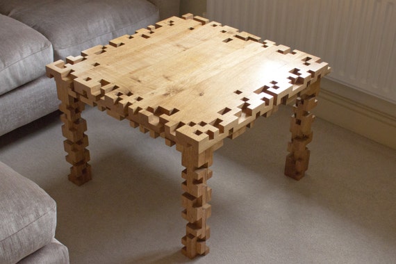 Handmade Coffee Table Soild Oak 8 Bit Pixels Square Etsy