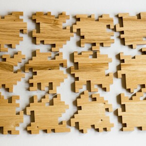 Set of 12 Oak Puzzle Coasters Drink Coasters Geometric Interlocking Puzzle Wooden Coasters Modern Wood Puzzle Drink Mats image 5