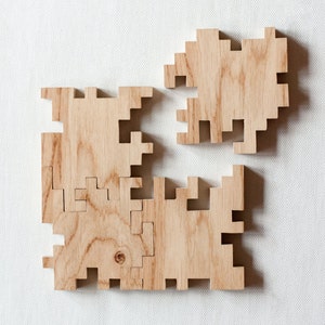 Wooden Puzzle Coasters Solid Oak Geometric Interlocking Puzzle Jigsaw Wood Puzzle Coaster Set Drink Mats Set of 4 image 3