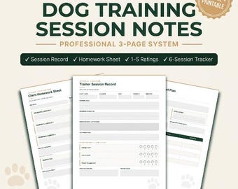 Dog Training Session Notes Canva Template | Client Homework, Exercises, Ratings (Digital Download)