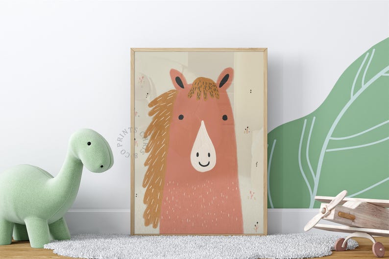 smiling-horse-folk-art-print-pastel-nursery-wall-art-digital