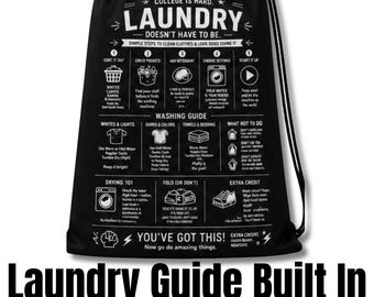 College Laundry Bag with Instructions | Graduation Gift | Dorm Essentials | Laundry Guide for Students | Funny Gift | Wash Your Underwear
