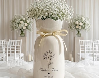 Personalized Wedding Flower Vase, Custom Couple Gift, Marriage Date Gift, Wedding Gift for Bride Groom,Newlywed Vase Flower Gift