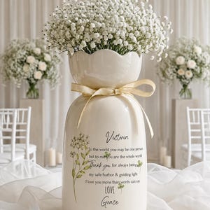 Gepersonaliseerde keramische melkkanvaas met handvat, vaasje voor bloemknopjes met eigen naam, sentimenteel cadeau voor moeder of vrouw