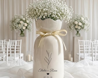 Personalized Wedding Flower Vase, Custom Couple Gift, Marriage Date Gift, Wedding Gift for Bride Groom,Newlywed Vase Flower Gift