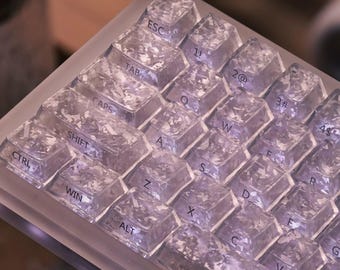 Carbon Fiber Keycap Set | Crystal Clear Custom Keycaps for Mechanical Keyboard | Cherry Profile Transparent PC Side-Lit Set