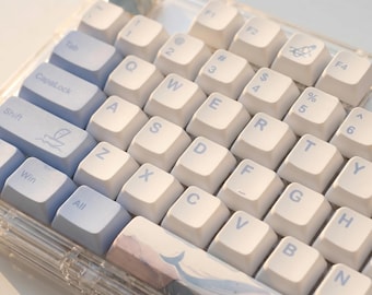Ocean Whale Keycap Set 133 Keys | Aesthetic Blue Coastal Custom Keycaps for Mechanical Keyboard | XDA Profile PBT Sea Theme