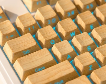 Gold Bamboo Keycap Set 136 Keys | Brushed Metal Custom Keycaps for Mechanical Keyboard | Cherry Profile Backlit Side-Lit