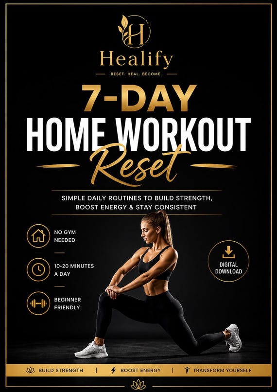 7 Day Home Workout PDF, Printable Simple Exercise Guide, Body Sculpt Fitness Planner, No Equipment Routine Ebook, Digital Pilates Download