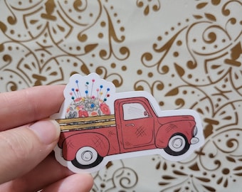 Naklejka na poduszkę Vintage Pickup z szpilką | Miłośnik szycia | Naklejka na laptopa | Naklejki na butelkę z wodą | Naklejka Hydroflask | Naklejka wodoodporna