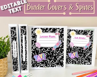 Editable Binder Covers and Spines I Printable Binder Cover I Homeschool Binder I Black and White I Back to School | Teacher  Binder