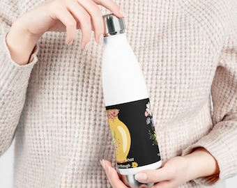 Bleib Blühende Blumen 20 Unzen Thermosflasche | Wildblumenbouquet auf Schwarz
